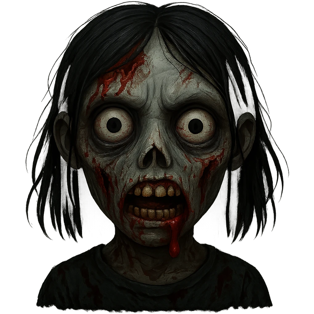 zombie girl with black hair, emoji style, scarier emoji