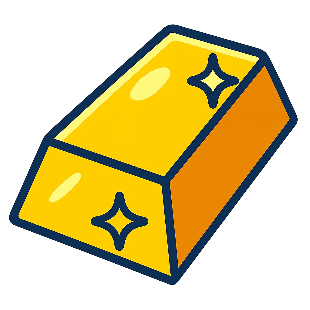gold ingot, stylized, shiny, cartoonish emoji