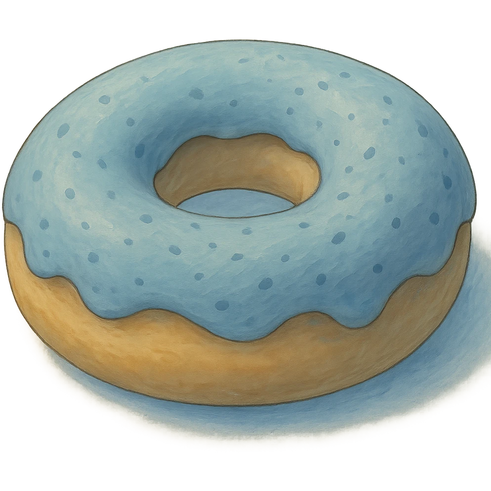 A donut in Ghibli style, detailed, with soft blue colors, no background. emoji