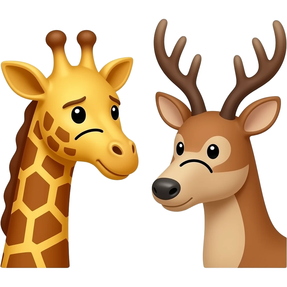 Einfacher Giraffenkopf traurig und Elchkopf traurig und schauen sich an emoji