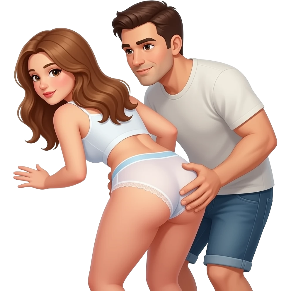 woman bent over  showing her ass in panty with a man behind her holding her hips emoji