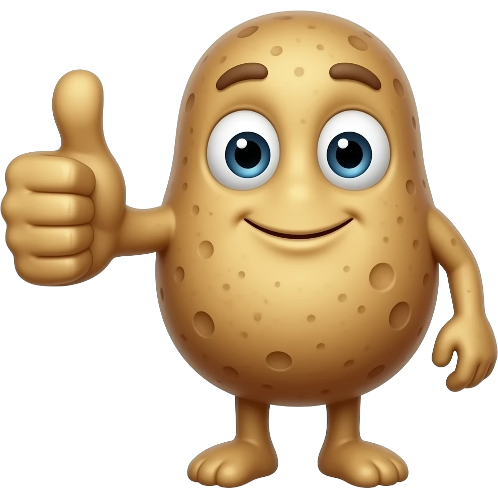 weird potato character with arms and legs giving a thumbsup make the hand bigger emoji