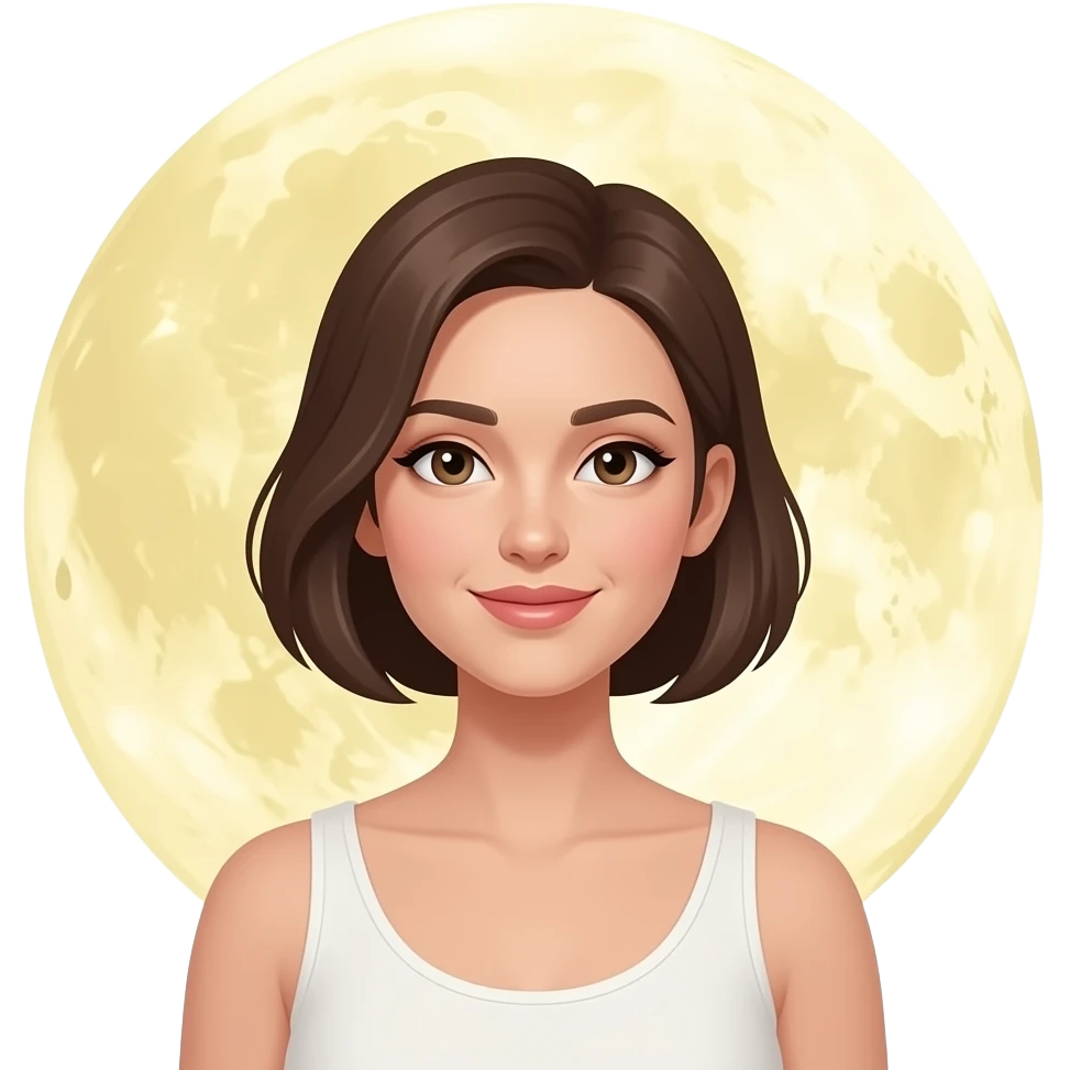 moon emoji with a feminem. Offwhite yellow. round craters for the moons serface emoji