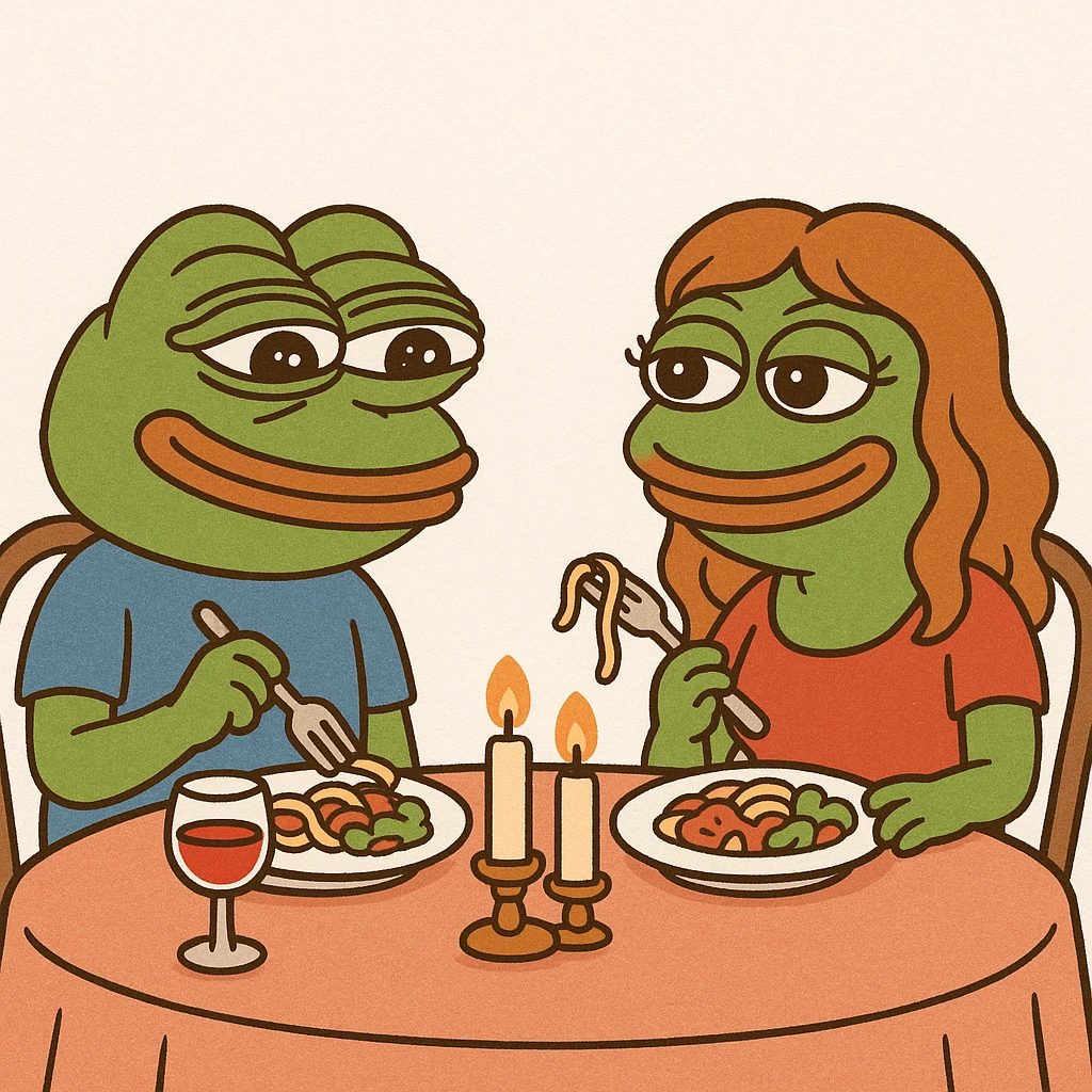 create a pepe on couple dinners, white background emoji