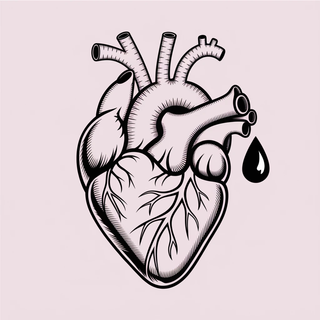 realistic gothic heart with a black teardrop emoji