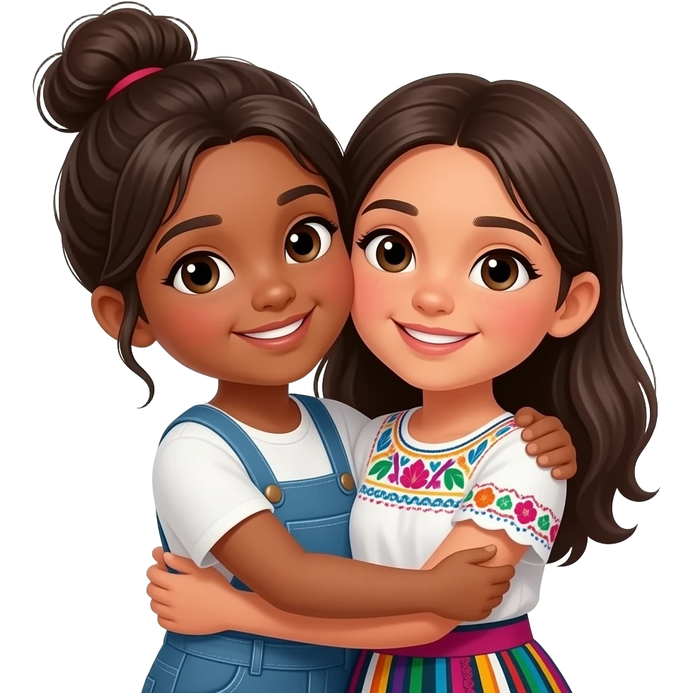 make an brownskinned girl with a messy straight bun hug a mexican girl like bestires emoji