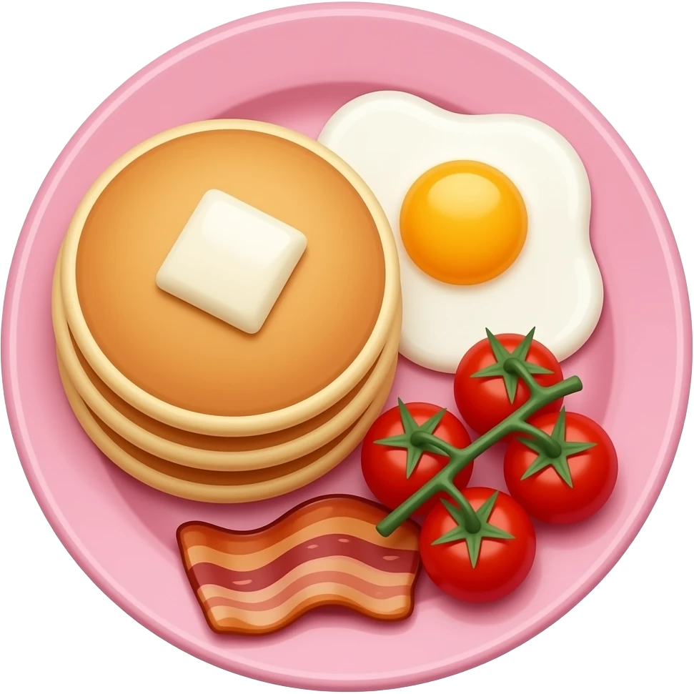 pink plate - pancakes, egg on side, baby tomato, bacon - breakfast plate fill emoji
