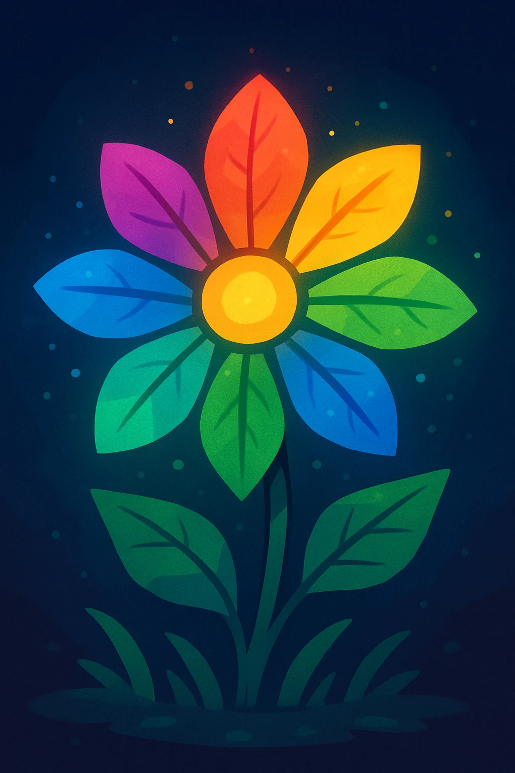 A magical seven-petal flower, each petal a different vibrant color, glowing softly, fantasy illustration style. emoji