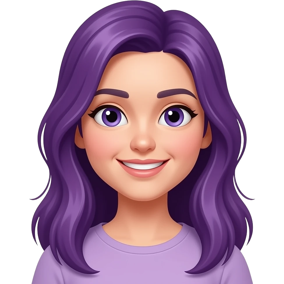 A YOUNG WOMAN WITH LONG PURPLE HAIR IS SMILING emoji
