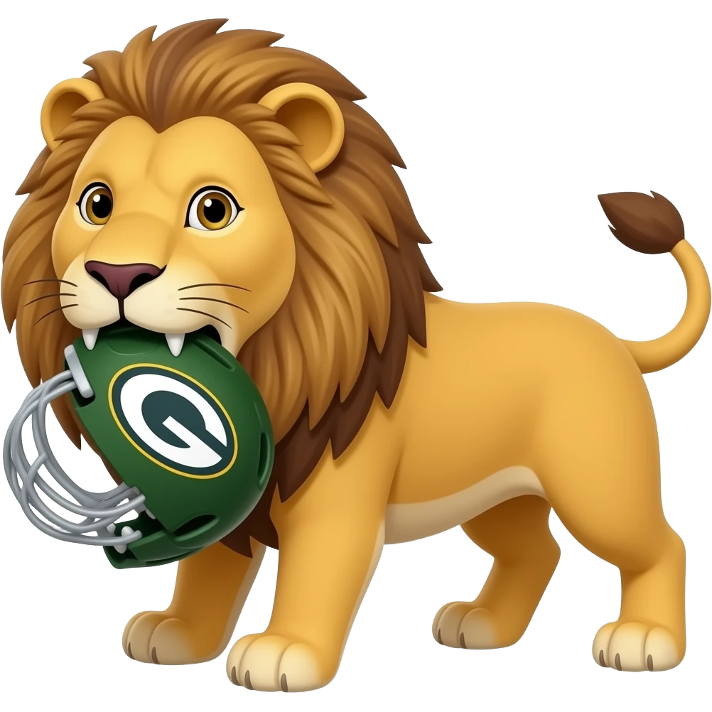 Detroit Lion chewing on a partial Green Bay packer emoji