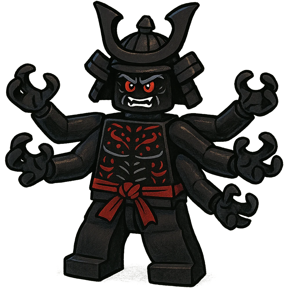 Garmadon, four-armed villain from LEGO Ninjago, menacing pose, stylized, no text emoji