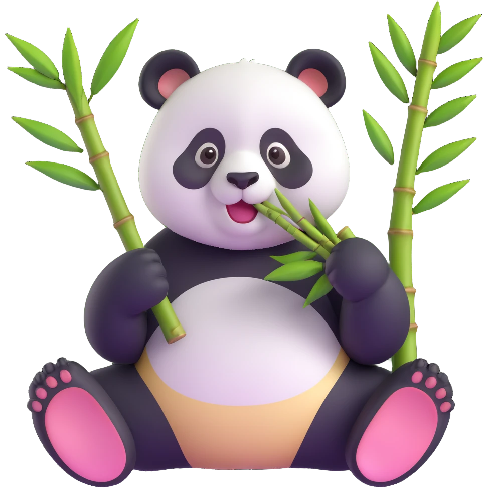 panda eating bamboo in forrest background, close up pose emoji