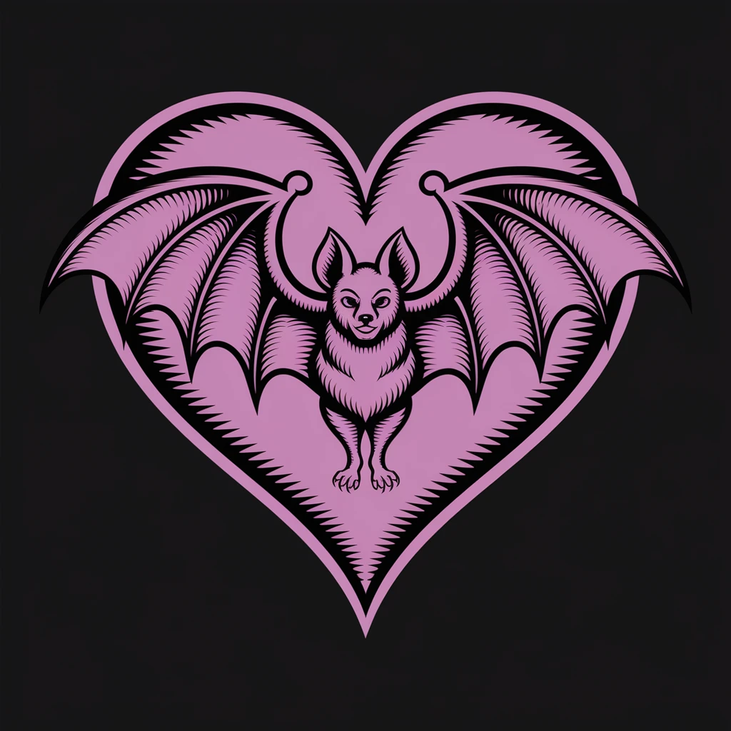 gothic heart with a bat motif emoji