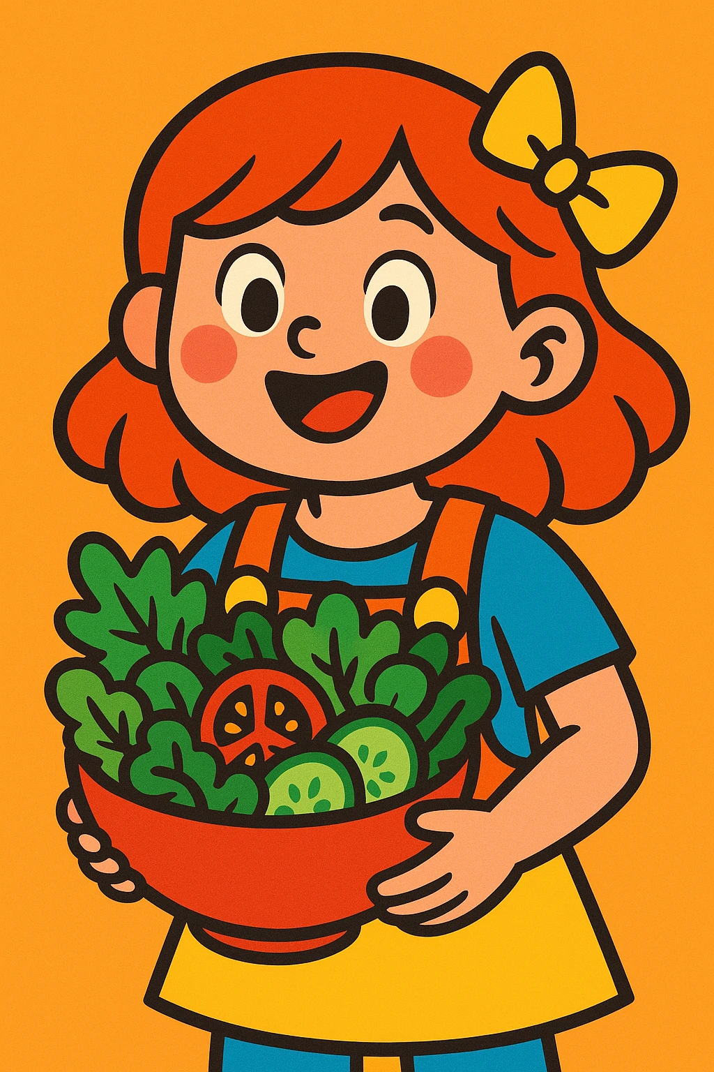 girl holding a bowl of salad, vibrant cartoon style emoji