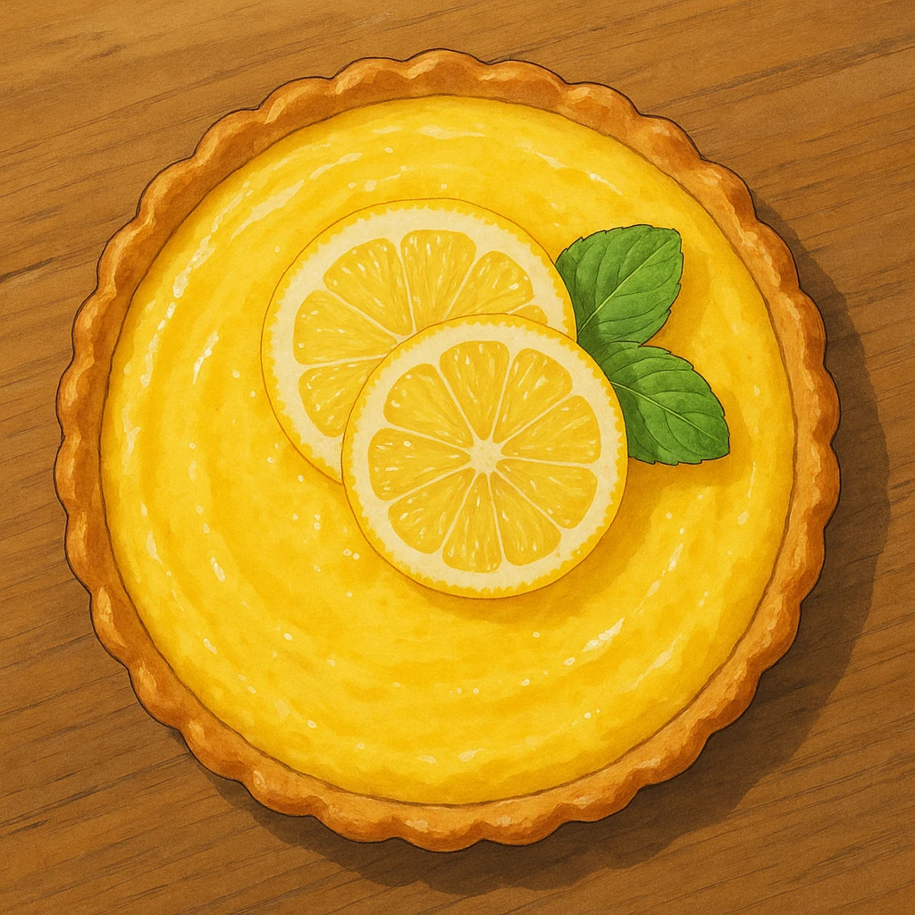lemon tart viewed from above, realistic, detailed, Ghibli style emoji