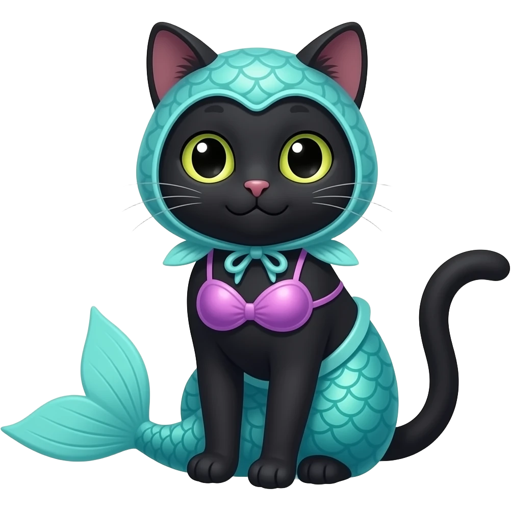 black cat wearing mermaid costume emoji