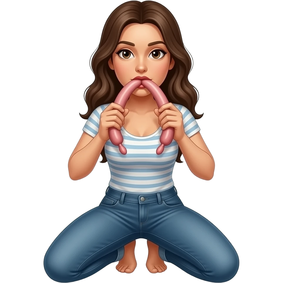 Female on her knees holding two large circumcised penises Next to her mouth emoji