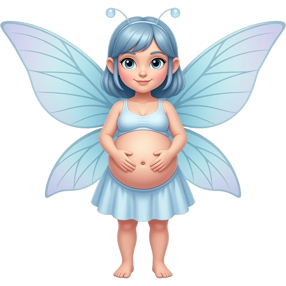 A fairy with a large overstuffed tummy makes her look heavily pregnant,her bellybutton likes kissing everything. emoji