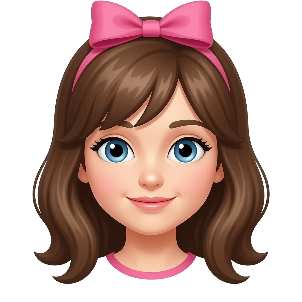 Brown hair blue eyes with pink bow on her head emoji