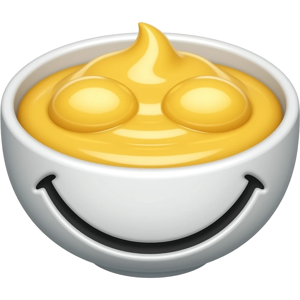 smiling face bowl - with eyes containing yellow sauce emoji