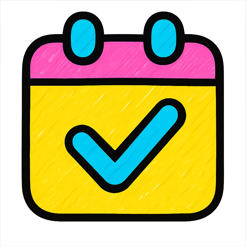 scheduled icon, playful, rounded, colorful emoji