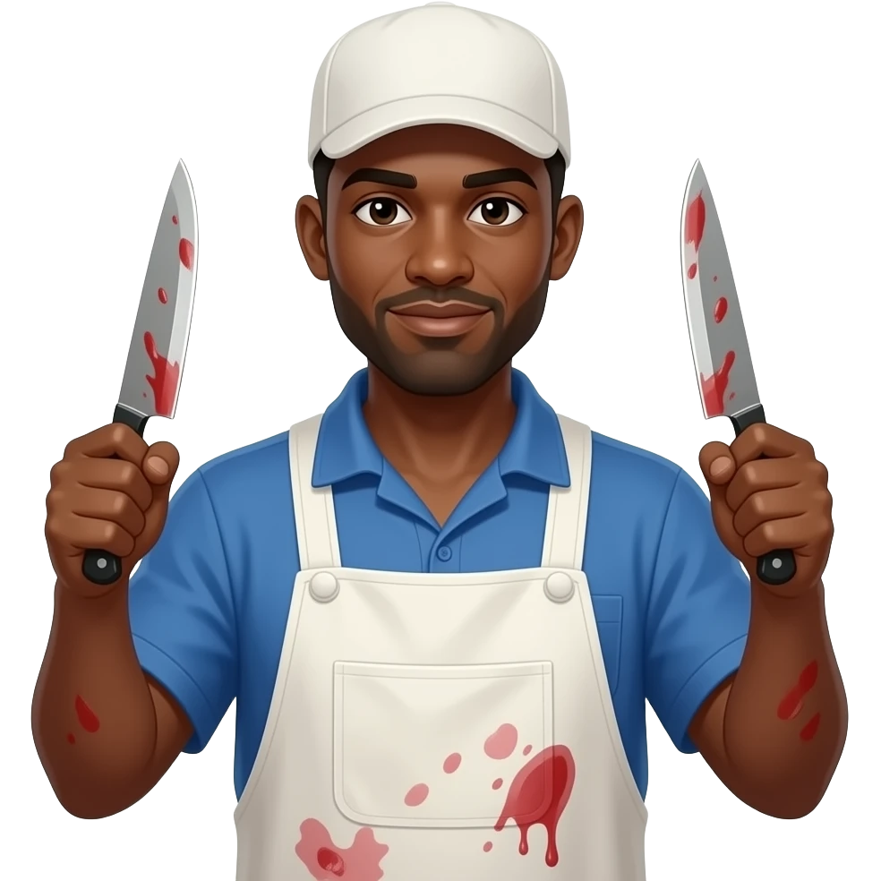 African Slaughter house worker with knives and bile juice emoji