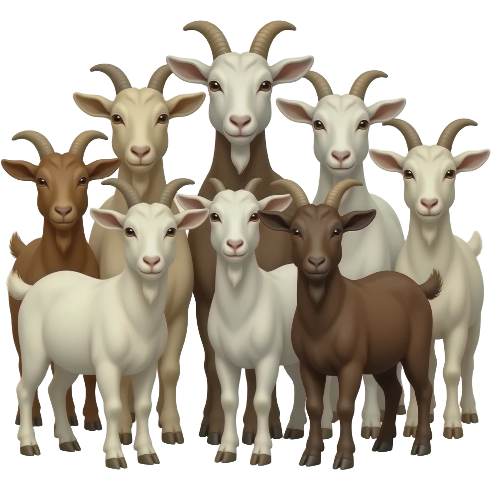 Hazme 8 cabras de tonos blancos y marrones. Tienen que estar las ocho juntas. emoji