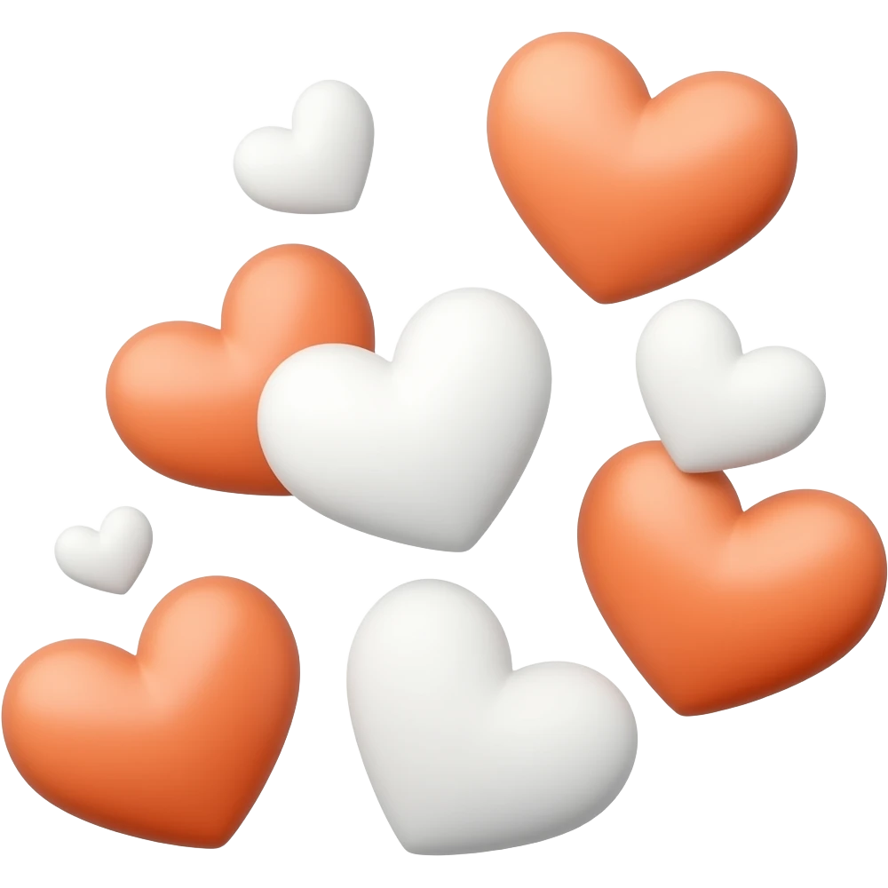 5 Small orange hearts and white hearts randomly going up into the air like love hearts emoji
