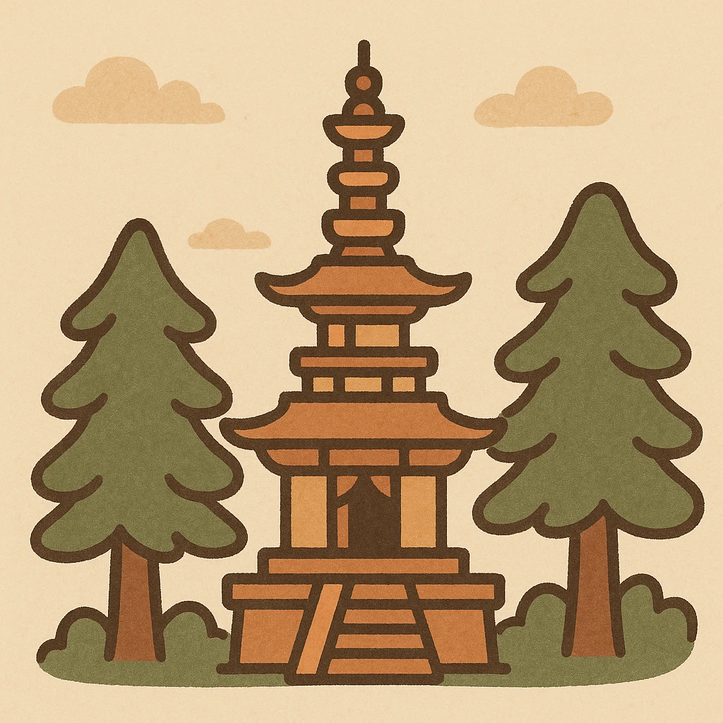 emoji of Dabotap pagoda with surrounding pine trees, harmonious with nature, emphasizing beauty of traditional Korean architecture, simple design emoji