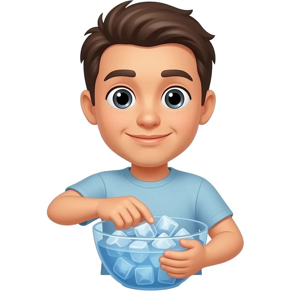 Mensch TAUCHT die Hände IN eine Schüssel mit Eiswürfel und Wasser emoji