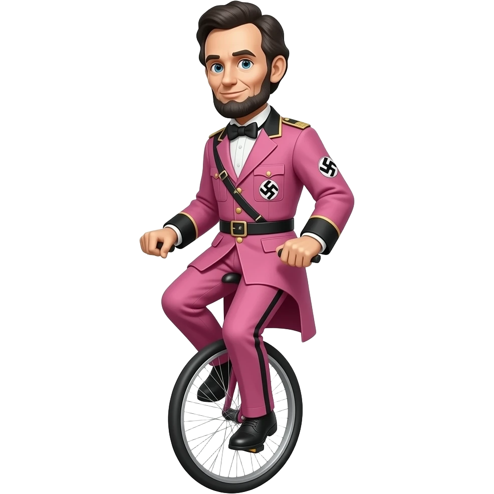 cinematic - Abraham Lincoln in a pink Nazi uniform rides a unicycle emoji