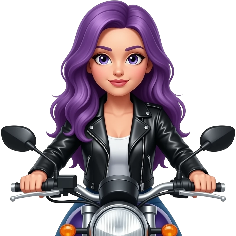 sexy girl with long purple hair on a motorcycle emoji