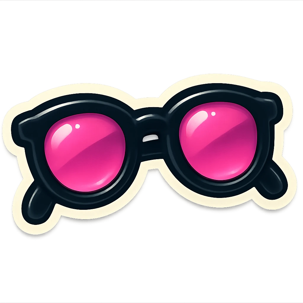 black and pink sunglasses, cute and stylish, vintage sticker look emoji