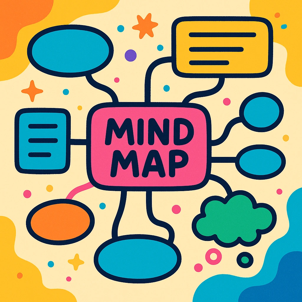 vibrant toon style mindmap with bold colors and playful shapes emoji