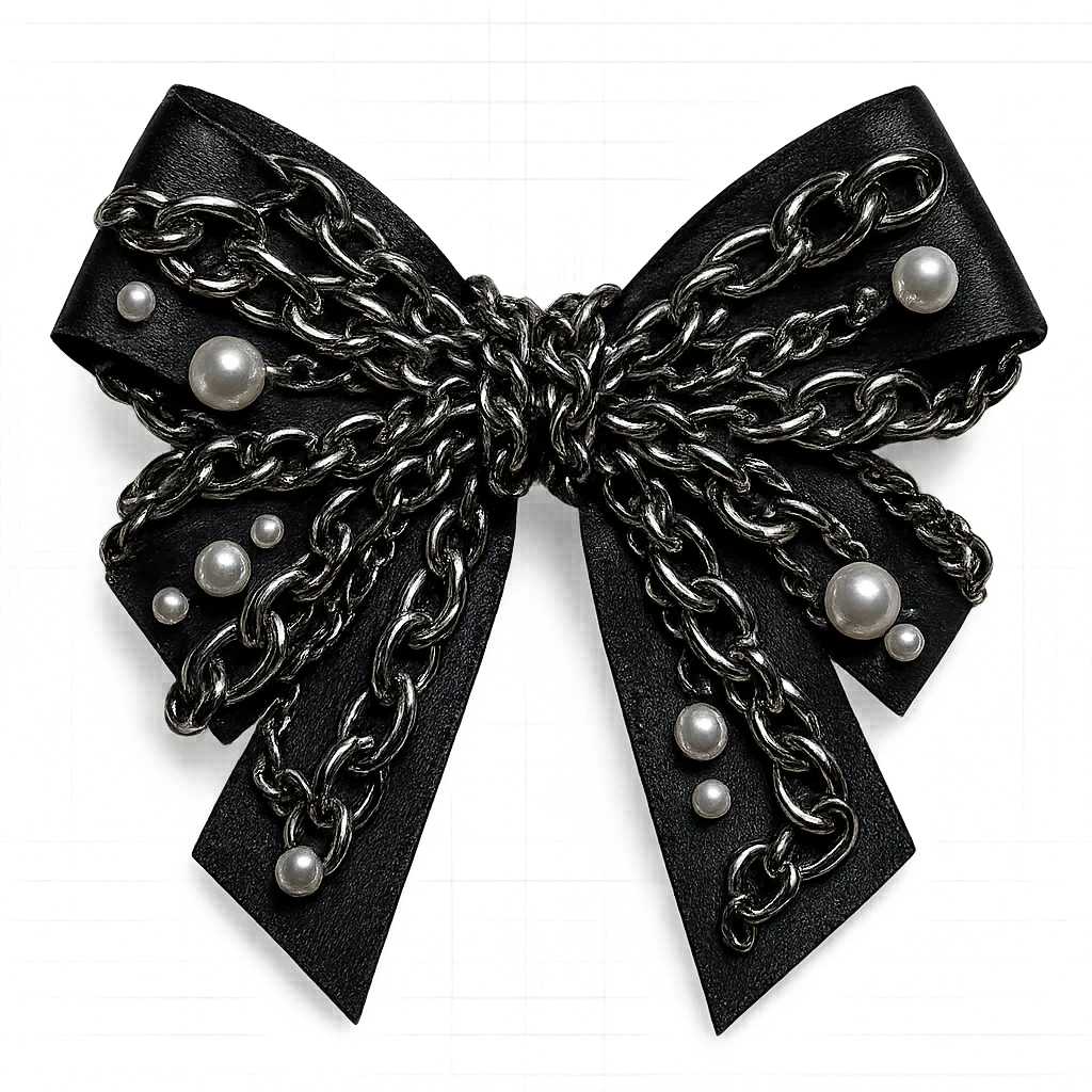 kpop bow with metallic chains and pearls, edgy and trendy emoji