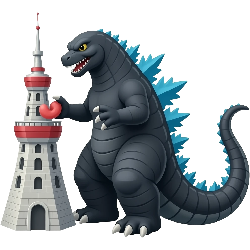 Godzilla putting his male genitalia on a tower emoji