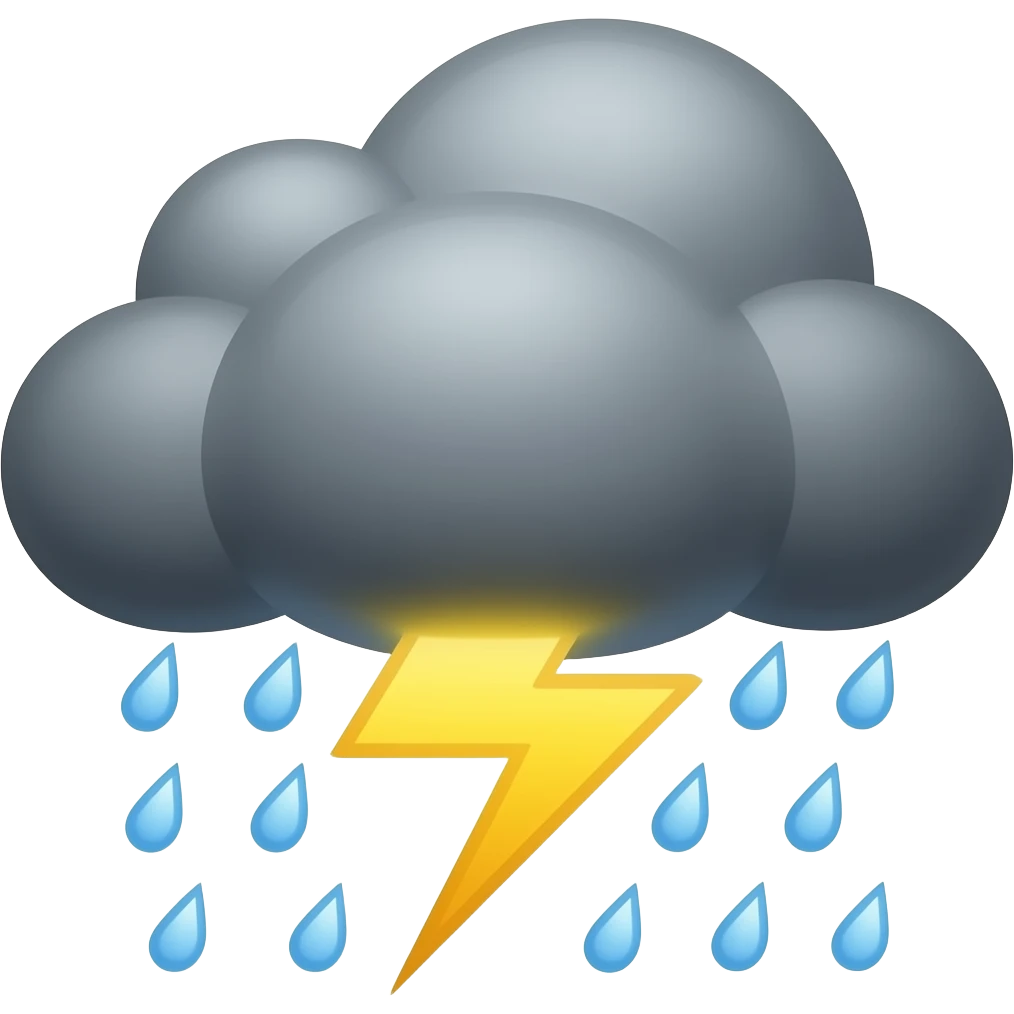 big dark stormy cloud with rain and lightning without background emoji
