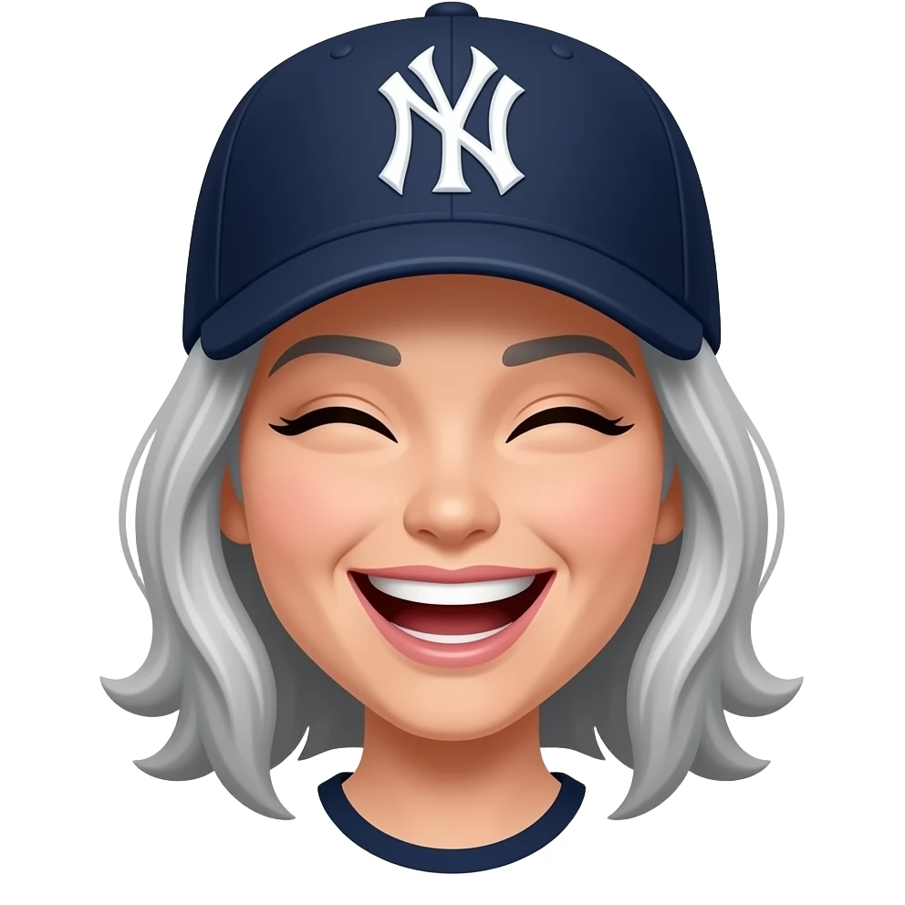 Female gray hair ny yankee with ny yankee hat laughing emoji
