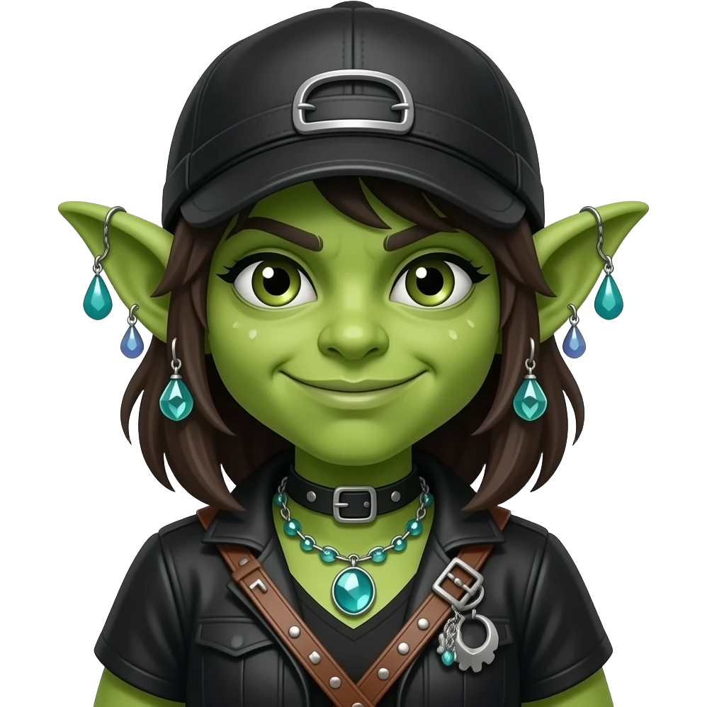 Green skin Goblin thief girl with shiny junk trinkets emoji