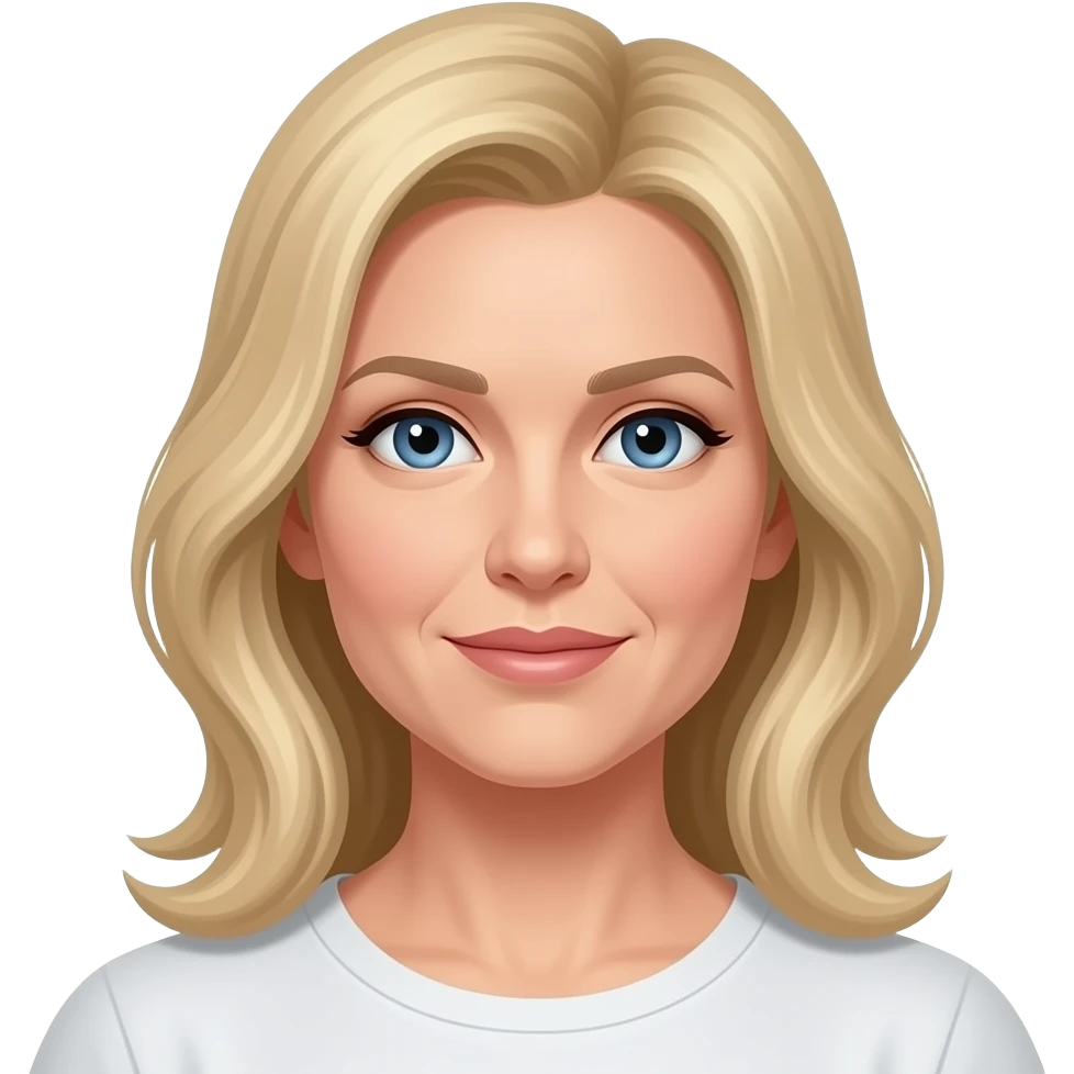 Blue eyes, fair skin, longer blonde hair, medium height, middle agedwomen emoji