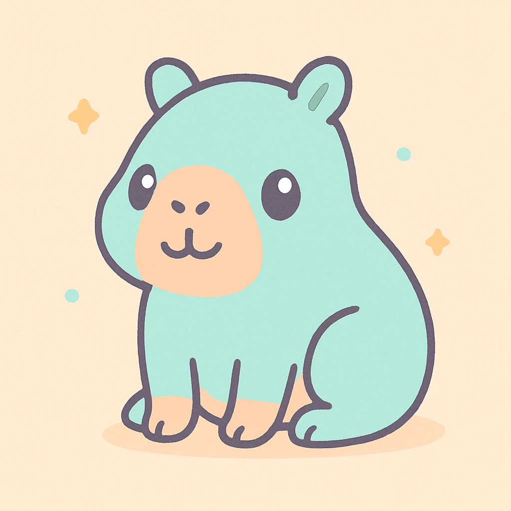 capybara sitting, looking happy and relaxed, kawaii style, simple and sweet emoji