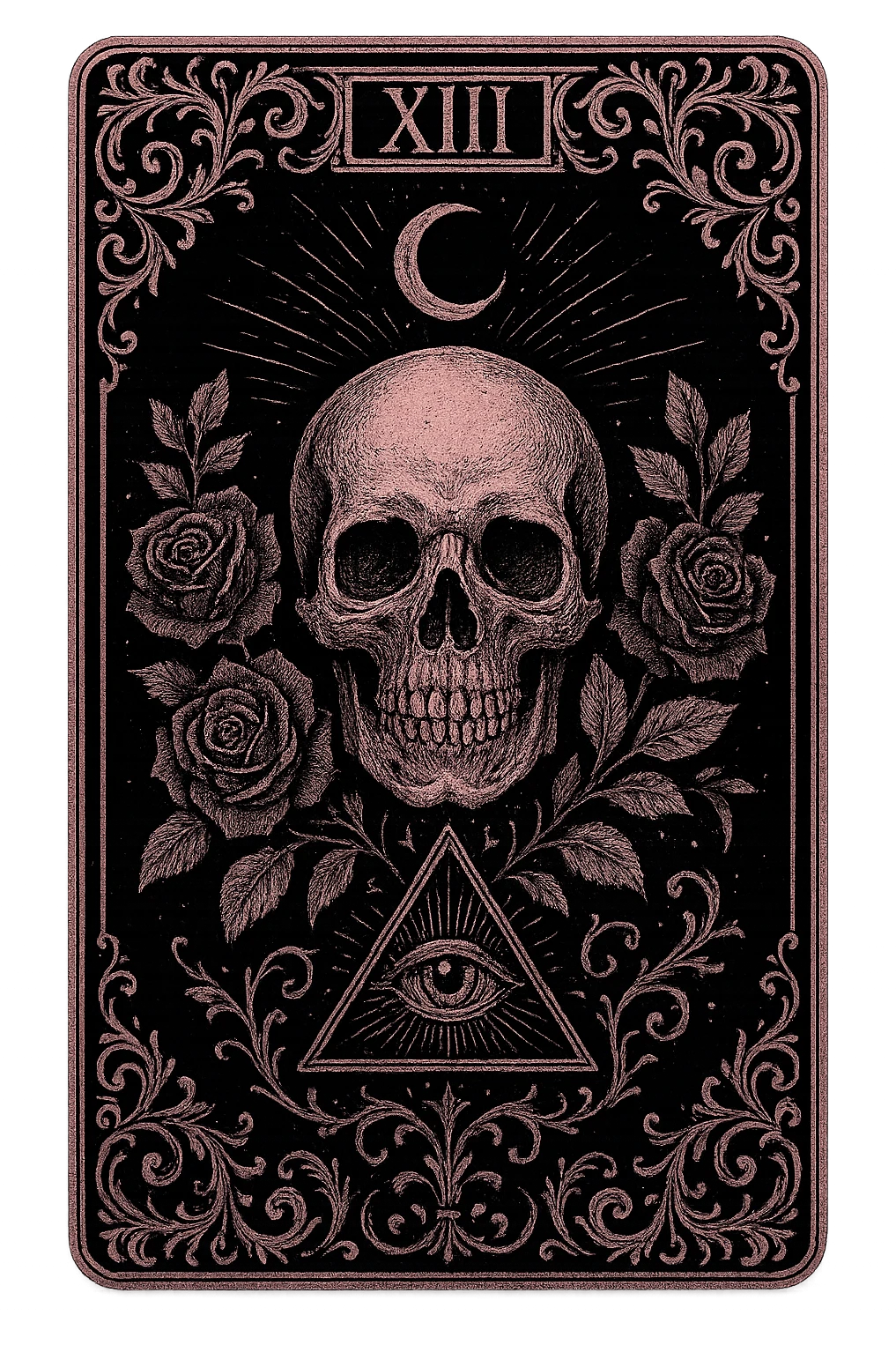 gothic tarot card, pink and silver, mysterious and detailed, no background emoji
