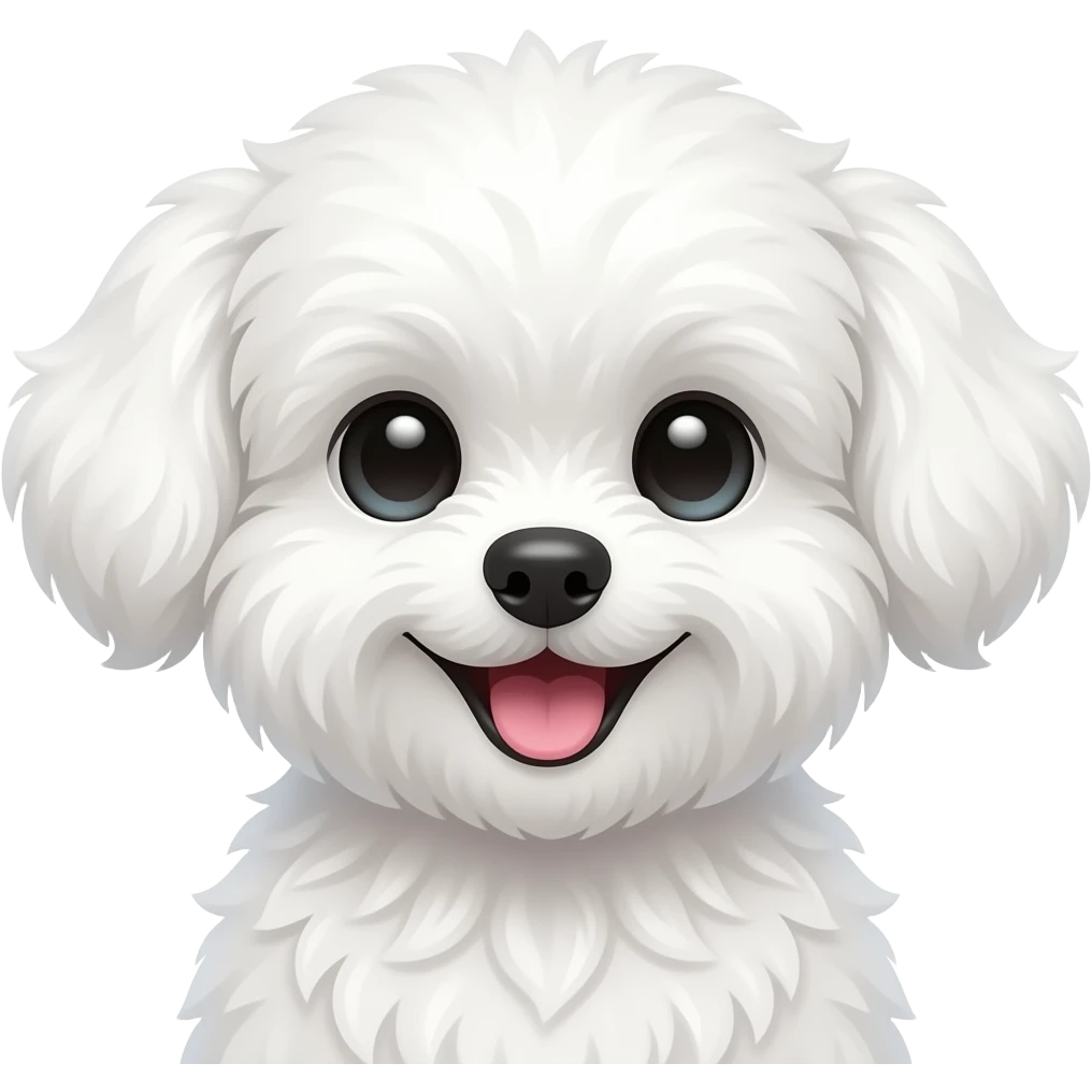 Very small fluffy most cutty dog, happy, white, for profile, look front emoji