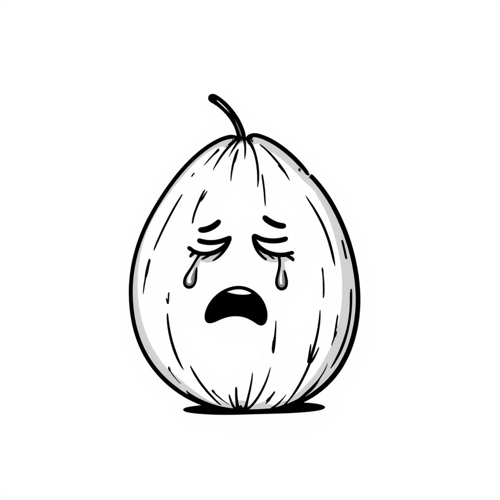 crying coconut, hand drawn doodle style emoji