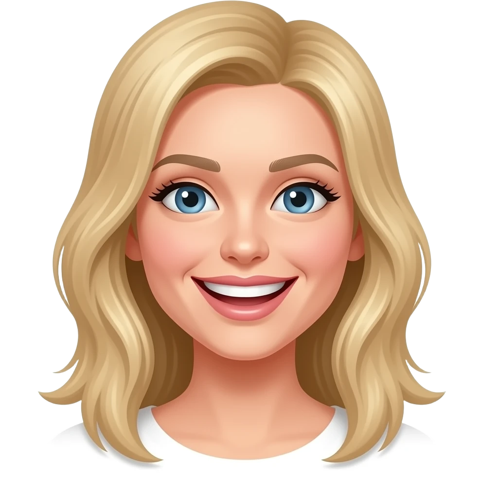 Very crazy but happy, Thin blond hair, botox, blond, white skin emoji