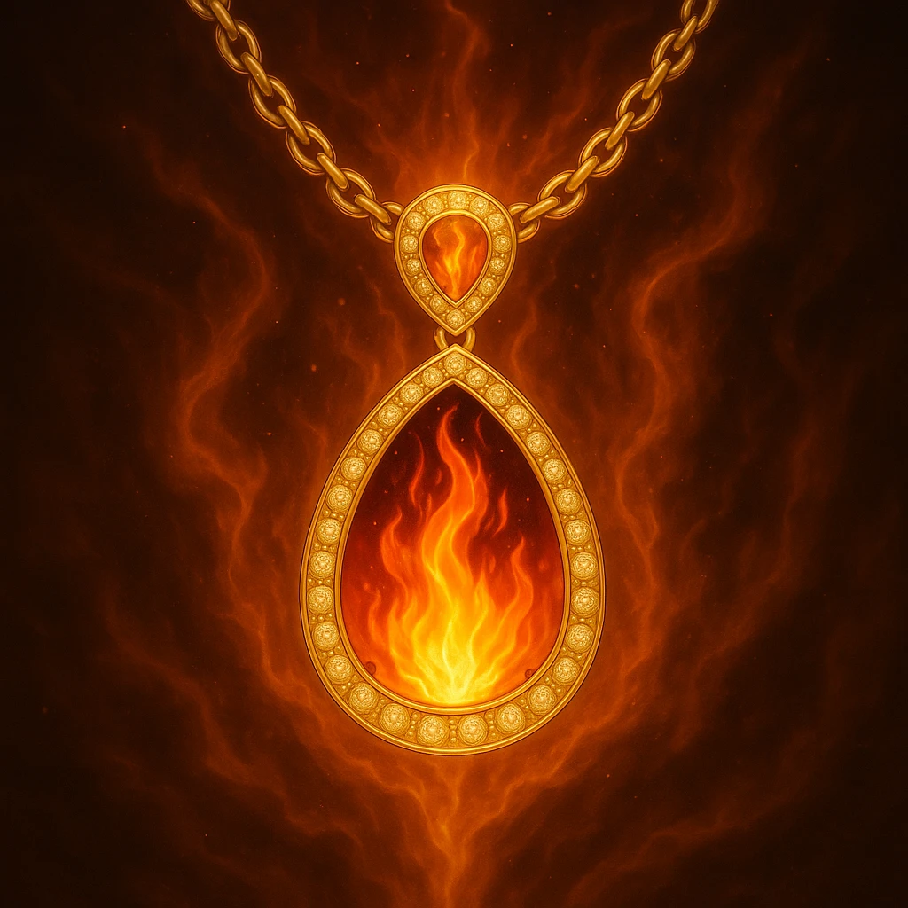 Replace the dark void with a small, powerful flame inside the pendant emoji