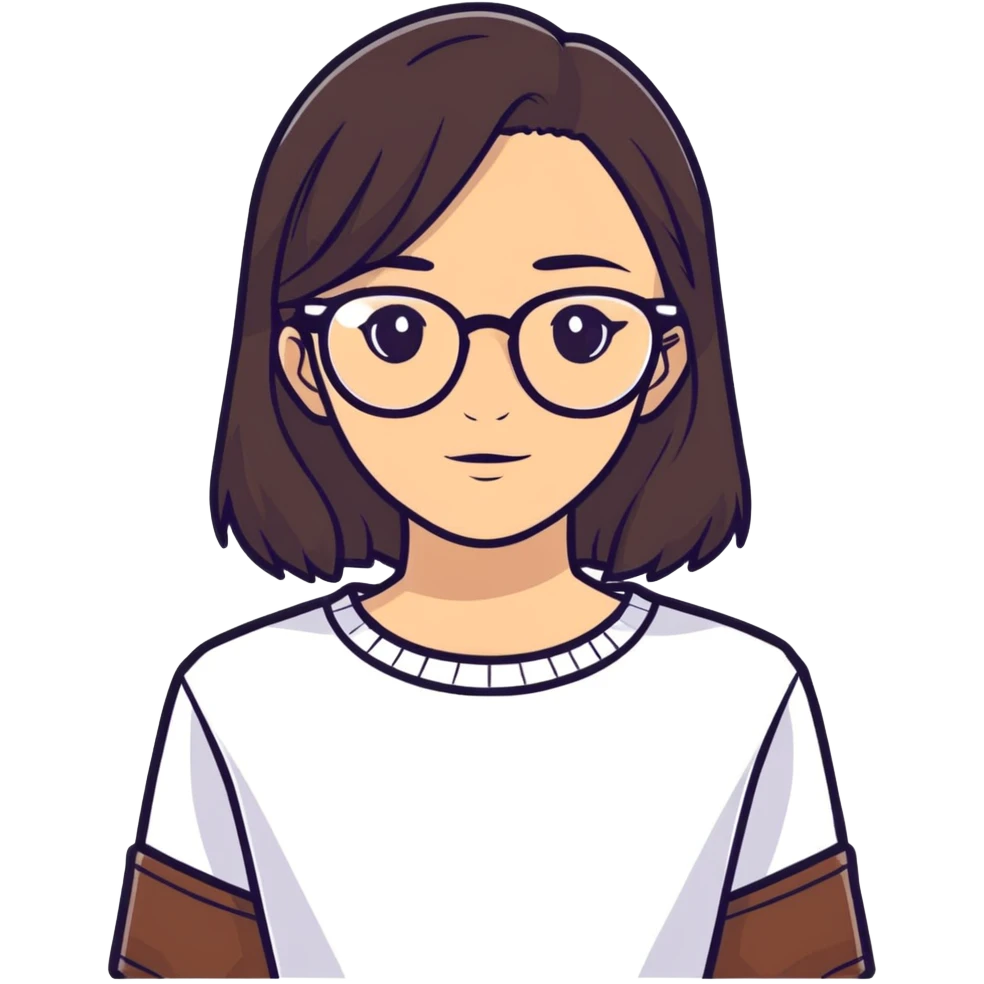 A girl with dark brown hair and brunette skin, glasses emoji