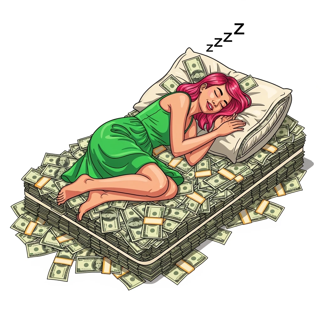 digital vector art of  happy person napping on mattress of money emoji