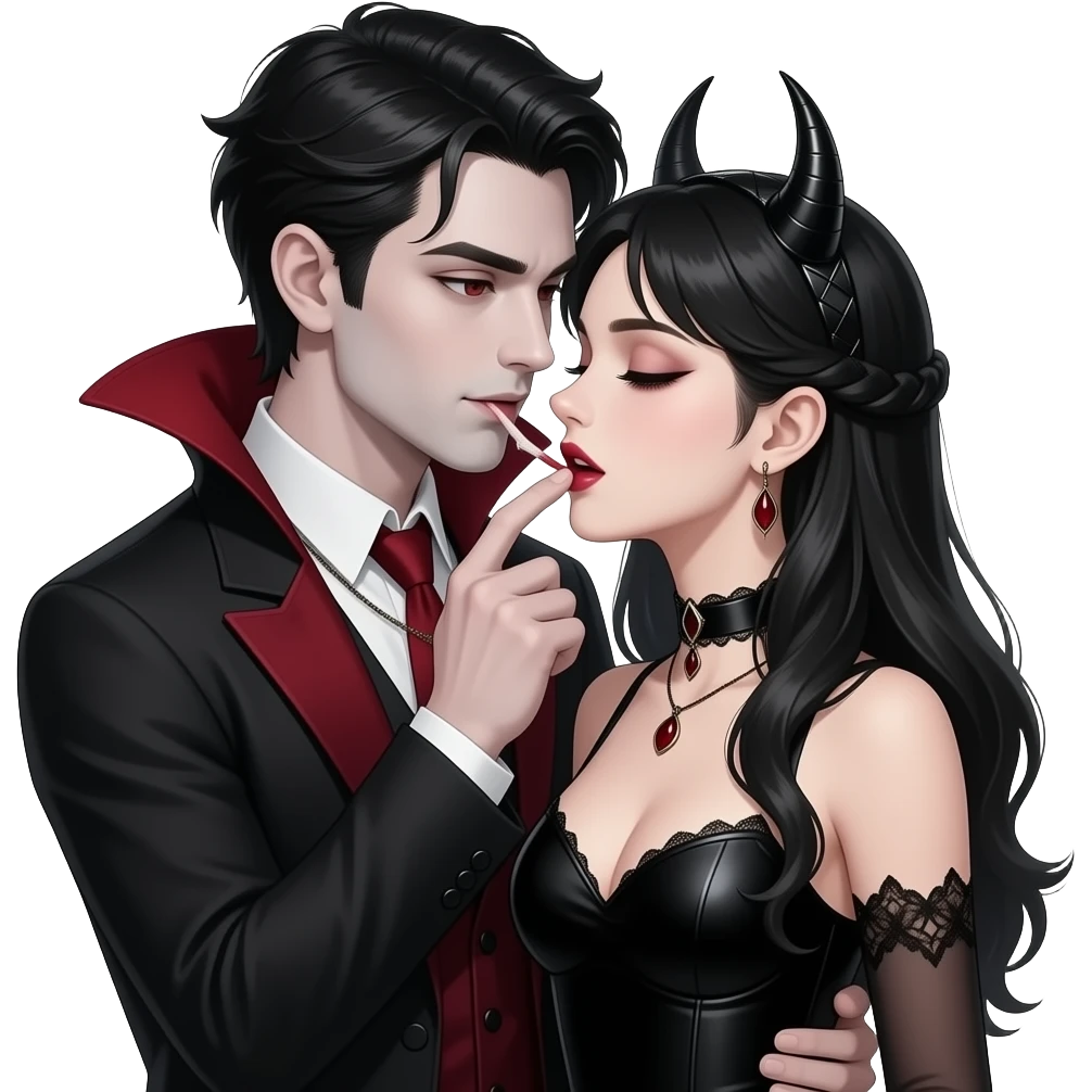 Sexy gothic vampiric man giving a hickey to a sexy gothic woman emoji