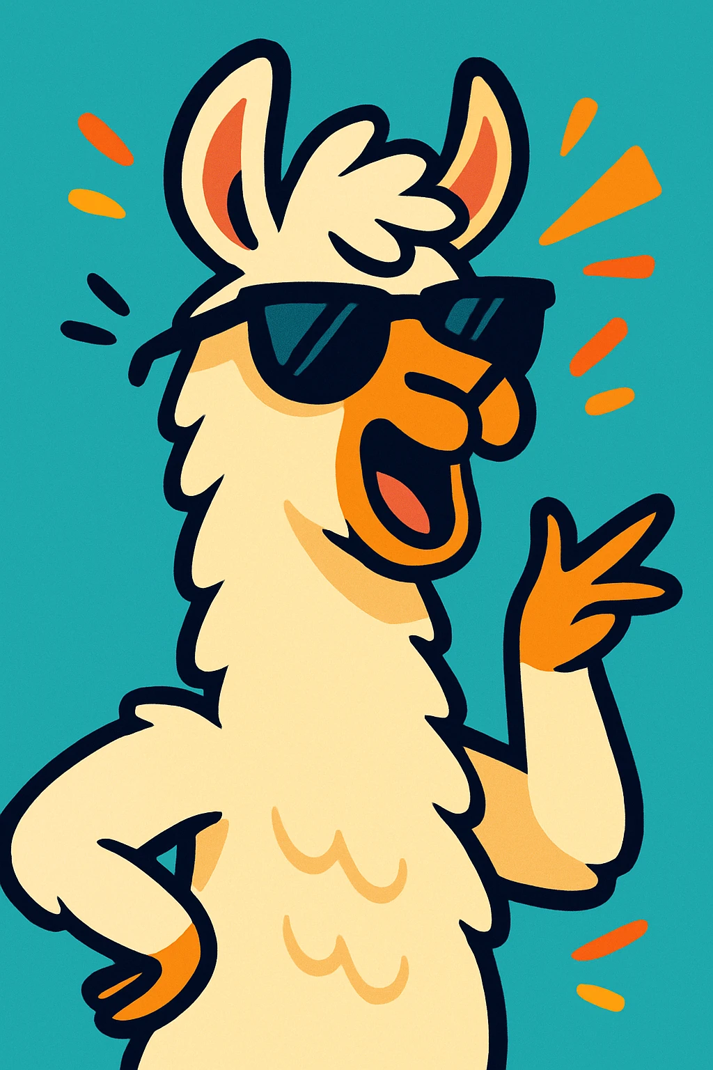 sassy llama wearing sunglasses, expressive pose, fun and bold style, vibrant toon style, bright colors emoji